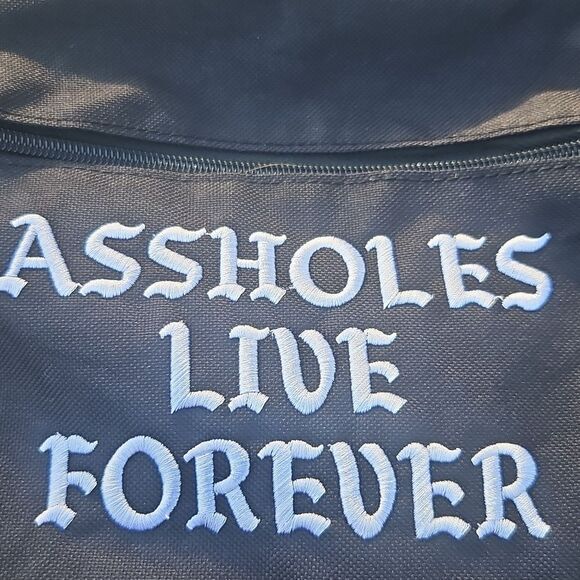 Assholes Live Forever Fanny Pack Waist Bag Black Embroidered - Picture 3 of 6